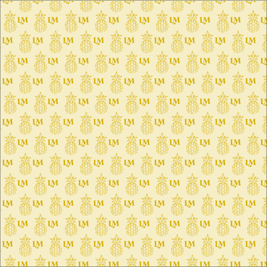 Pattern made up of a yellow pineapples and the initials LM in a dark yellow color.