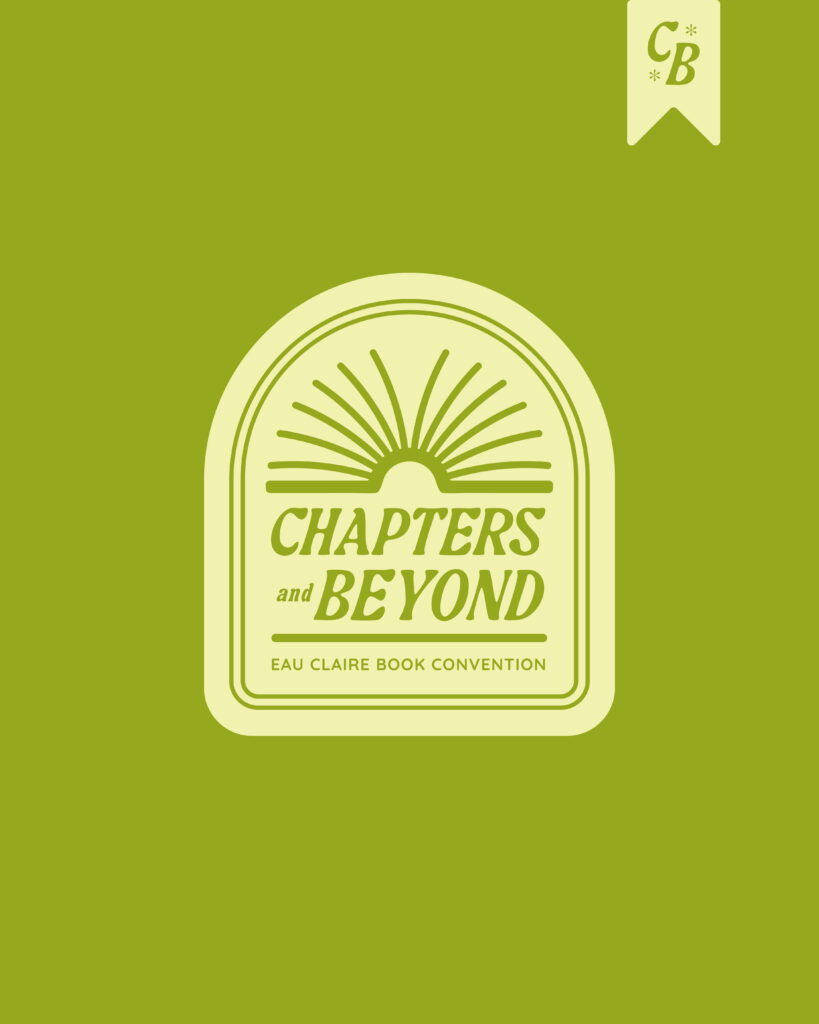 Bright green Chapters Beyond logo featuring an open book design with the text "Chapters and Beyond. Eau Claire Book Convention."