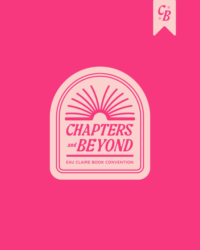 Bright red Chapters Beyond logo featuring an open book design with the text "Chapters and Beyond. Eau Claire Book Convention."